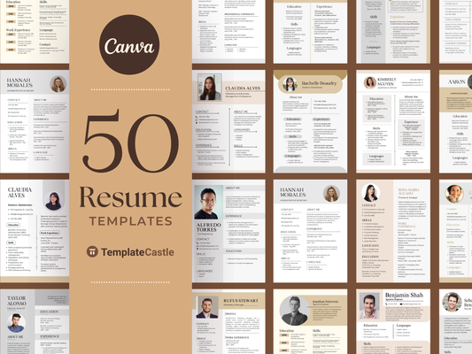 50 Professional Resume Templates Versatile Canva Designs Templates  Modern Editable Canva Designs