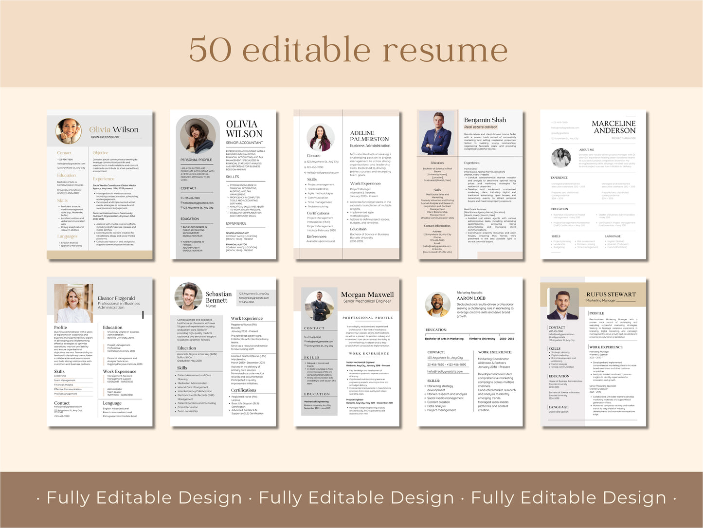 50 Professional Resume Templates Versatile Canva Designs Templates  Modern Editable Canva Designs