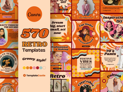 570 Retro Templates Canva Editable Seventies Social Media Templates Vintage Instagram Posts Groovy Style Facebook Posts