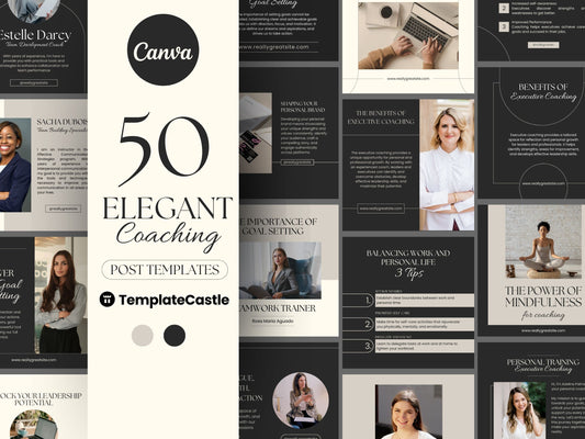 50 Coaching Post Canva Templates Elegant Instagram For Business Coach Social Media Editable IG Posts Coaches Content Creation Customizable