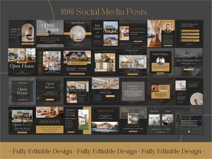 100 Realtor Elegant Social Media Templates Canva Real Estate Instagram Posts Social Media Templates Posts Professional Digital Marketing