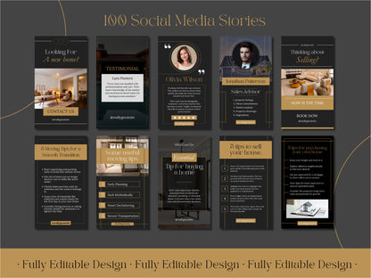 100  Real Estate Social Media Stories  Elegant Realtor Instagram Stories Templates for Canva Fully Editable Designs