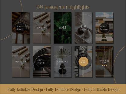 50 Real Estate Highlights Social Media Elegant  Instagram Highlights Editable Canva Templates IG Highlights Realtor Instagram Highlights