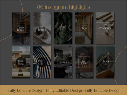 50 Real Estate Highlights Social Media Elegant  Instagram Highlights Editable Canva Templates IG Highlights Realtor Instagram Highlights