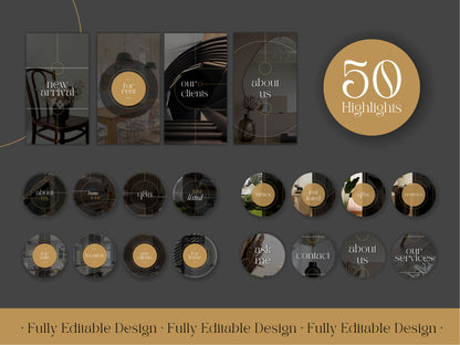 50 Real Estate Highlights Social Media Elegant  Instagram Highlights Editable Canva Templates IG Highlights Realtor Instagram Highlights