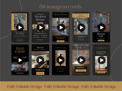 50 Real Estate Instagram Reels Elegant Canva Templates Social Media  Luxury Editable Posts Professional Realtor IG Reels