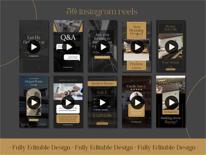 50 Real Estate Instagram Reels Elegant Canva Templates Social Media  Luxury Editable Posts Professional Realtor IG Reels