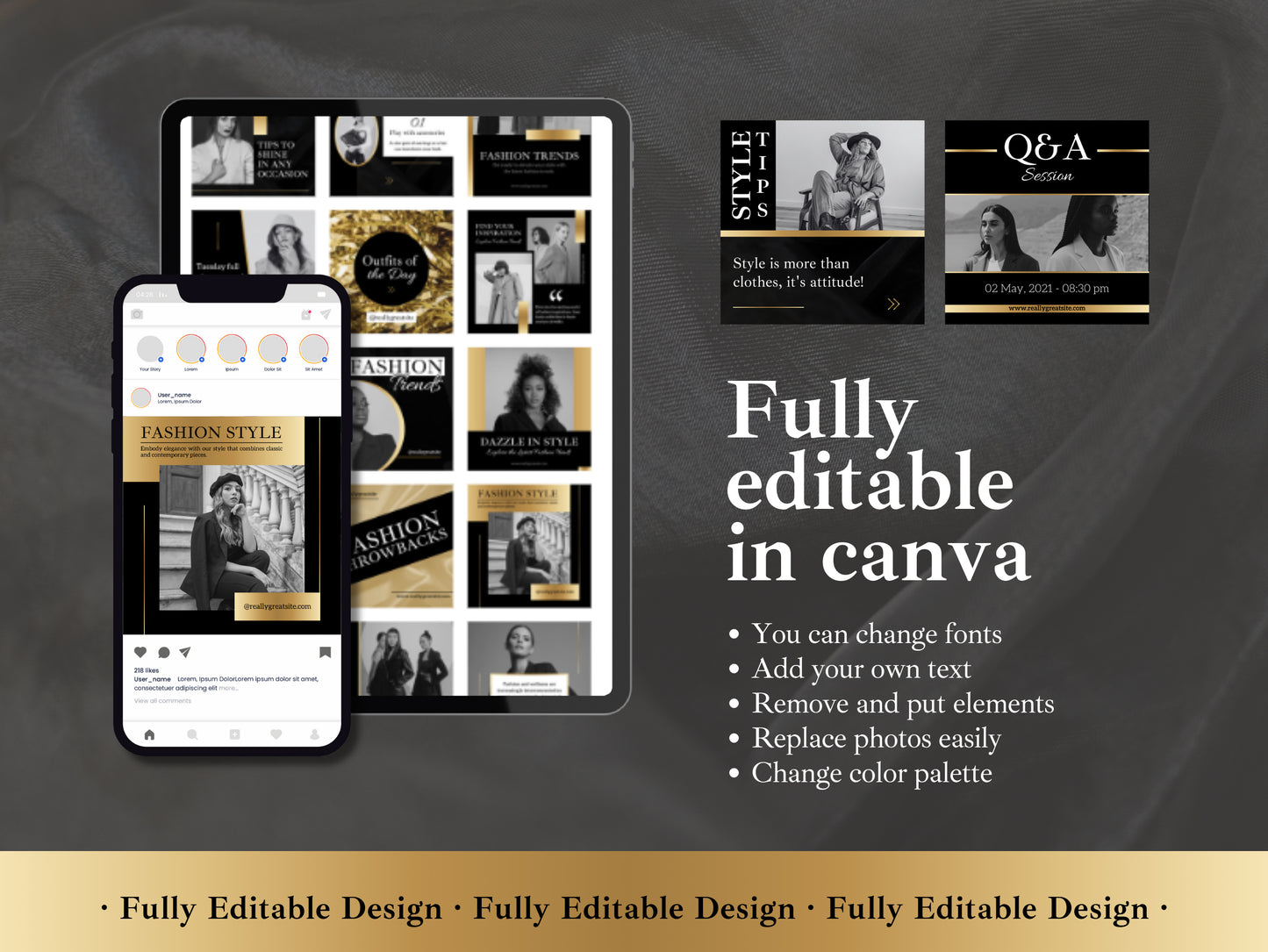 50 Post Templates Canva Black And Gold Instagram Post Luxury Customizable Post IG Quotes Social Media Business Templates Editable In Canva