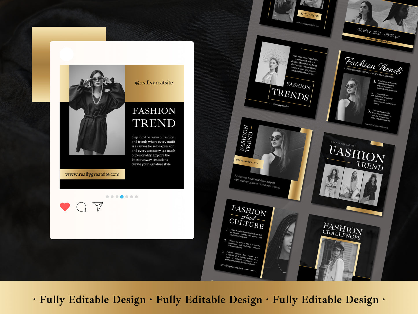 50 Post Templates Canva Black And Gold Instagram Post Luxury Customizable Post IG Quotes Social Media Business Templates Editable In Canva