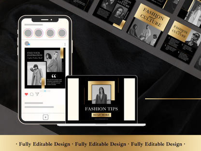 50 Post Templates Canva Black And Gold Instagram Post Luxury Customizable Post IG Quotes Social Media Business Templates Editable In Canva