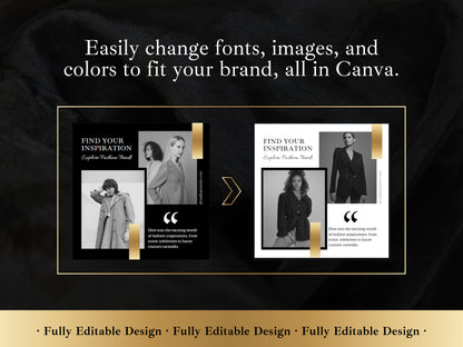 50 Post Templates Canva Black And Gold Instagram Post Luxury Customizable Post IG Quotes Social Media Business Templates Editable In Canva