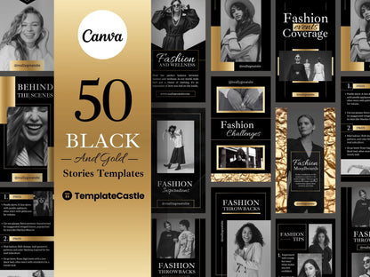 50 Stories Templates Canva Black And Gold Elegant Instagram Story Social Media Luxury Ig Stories Business Templates Canva Story Customizable