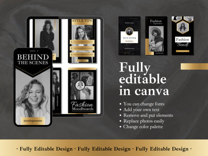 50 Stories Templates Canva Black And Gold Elegant Instagram Story Social Media Luxury Ig Stories Business Templates Canva Story Customizable