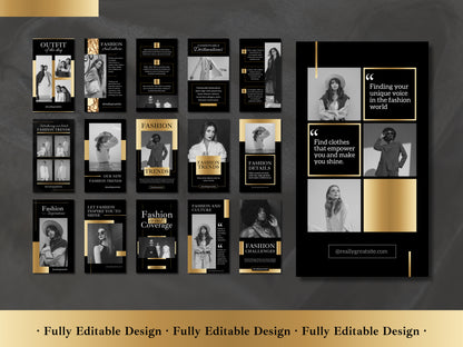 50 Stories Templates Canva Black And Gold Elegant Instagram Story Social Media Luxury Ig Stories Business Templates Canva Story Customizable