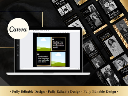 50 Stories Templates Canva Black And Gold Elegant Instagram Story Social Media Luxury Ig Stories Business Templates Canva Story Customizable