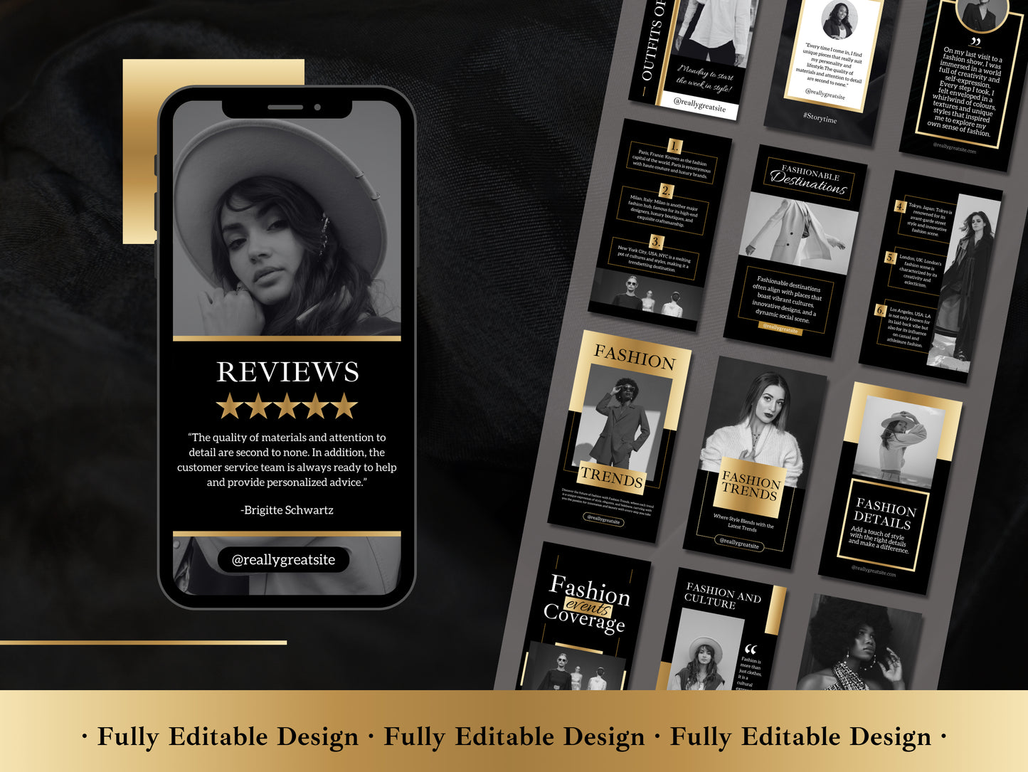 50 Stories Templates Canva Black And Gold Elegant Instagram Story Social Media Luxury Ig Stories Business Templates Canva Story Customizable