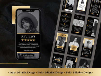 50 Stories Templates Canva Black And Gold Elegant Instagram Story Social Media Luxury Ig Stories Business Templates Canva Story Customizable