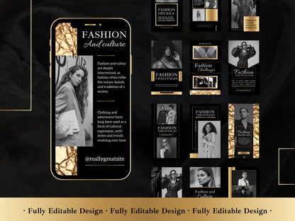 50 Stories Templates Canva Black And Gold Elegant Instagram Story Social Media Luxury Ig Stories Business Templates Canva Story Customizable