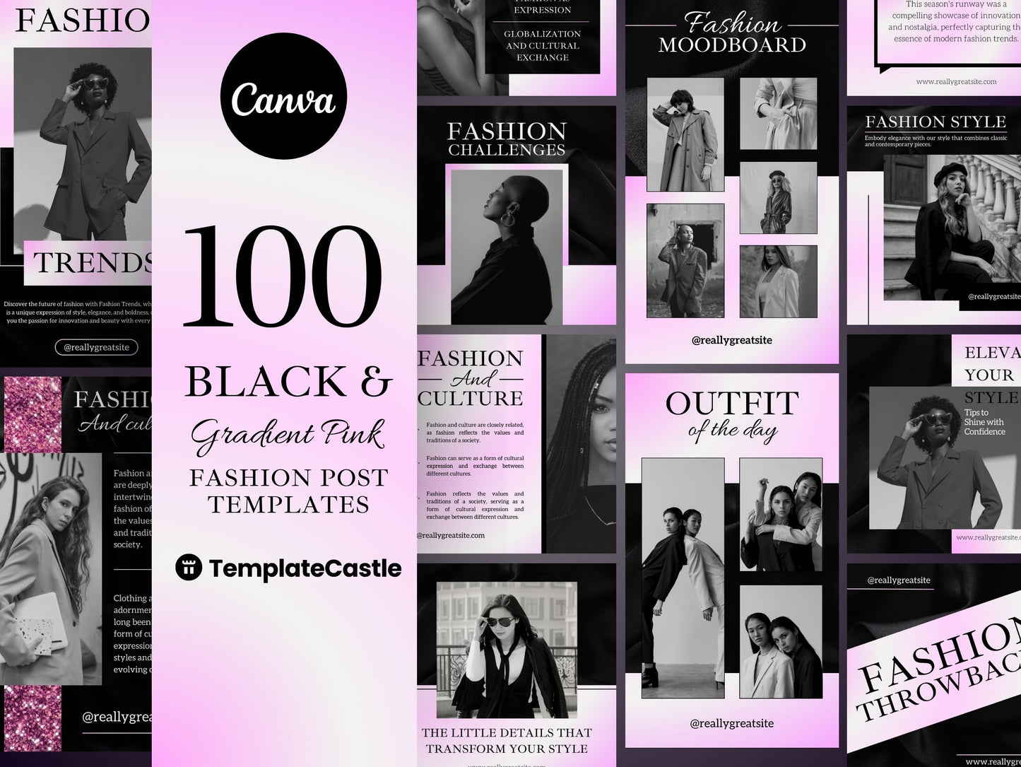 100 Fashion Templates Canva Black & Gradient Pink Fashion Instagram Posts And Stories Template Social Media Fashion Ecommerce Story Post