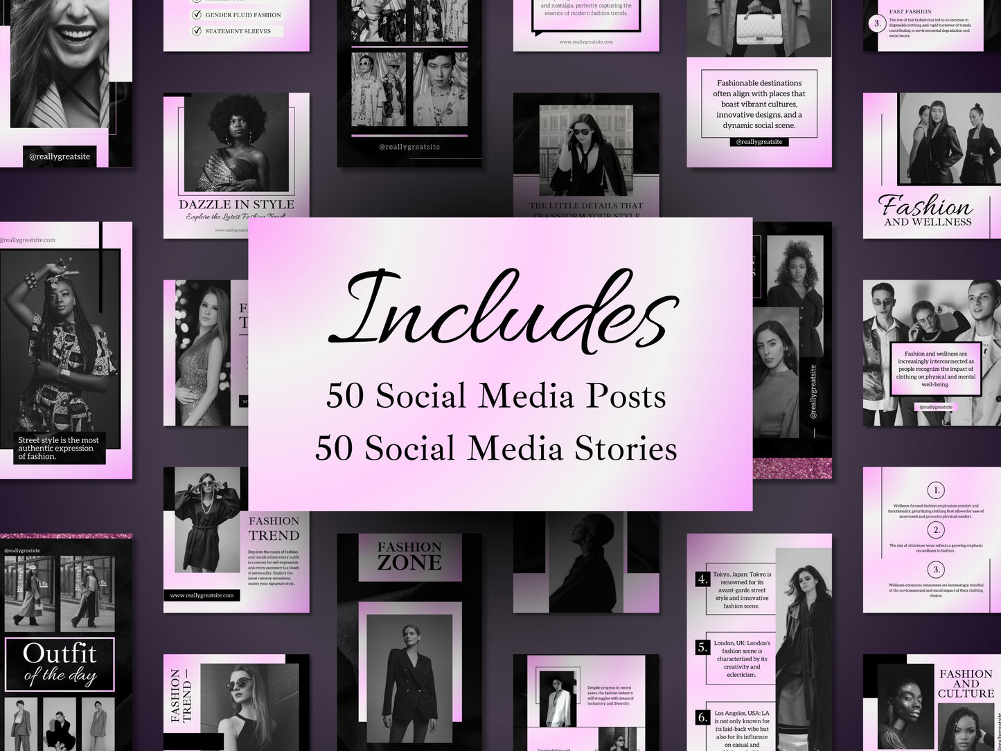 100 Fashion Templates Canva Black & Gradient Pink Fashion Instagram Posts And Stories Template Social Media Fashion Ecommerce Story Post