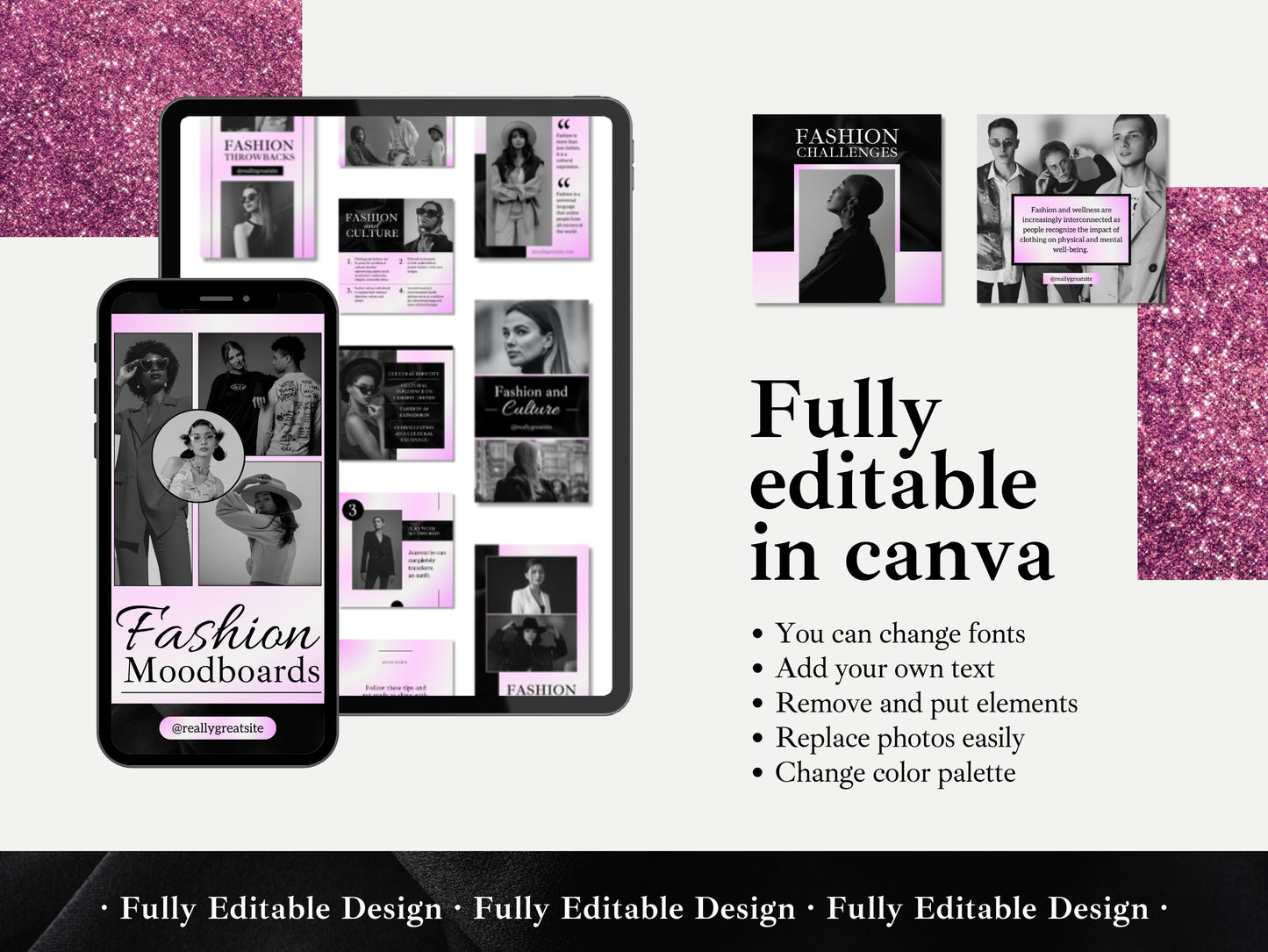 100 Fashion Templates Canva Black & Gradient Pink Fashion Instagram Posts And Stories Template Social Media Fashion Ecommerce Story Post