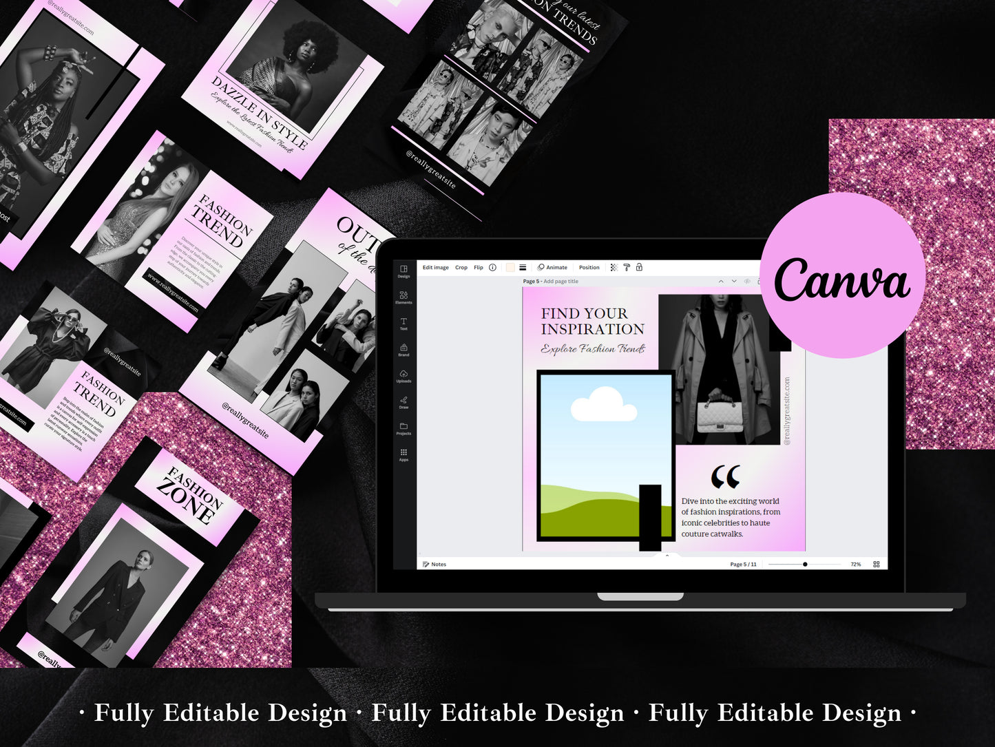 100 Fashion Templates Canva Black & Gradient Pink Fashion Instagram Posts And Stories Template Social Media Fashion Ecommerce Story Post