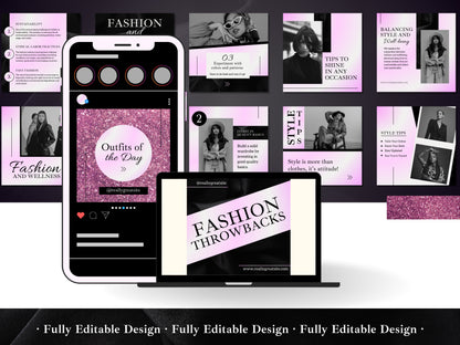 100 Fashion Templates Canva Black & Gradient Pink Fashion Instagram Posts And Stories Template Social Media Fashion Ecommerce Story Post