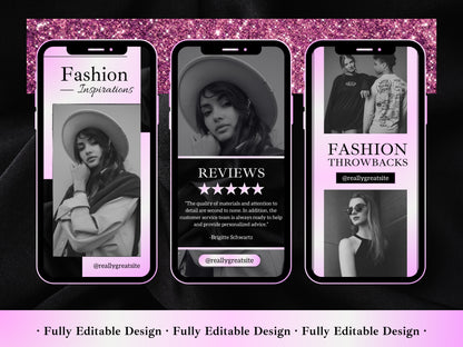 100 Fashion Templates Canva Black & Gradient Pink Fashion Instagram Posts And Stories Template Social Media Fashion Ecommerce Story Post