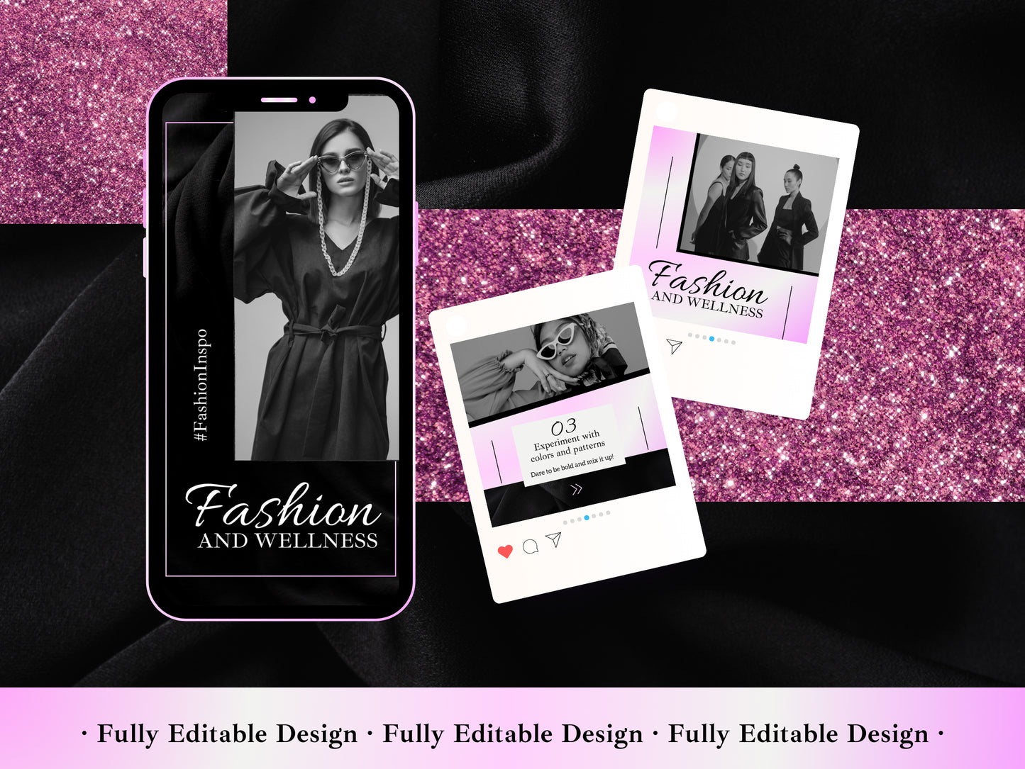 100 Fashion Templates Canva Black & Gradient Pink Fashion Instagram Posts And Stories Template Social Media Fashion Ecommerce Story Post