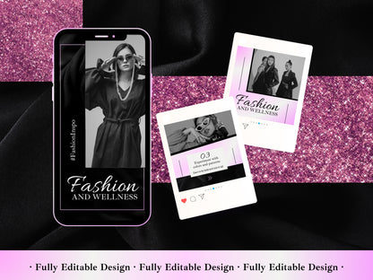 100 Fashion Templates Canva Black & Gradient Pink Fashion Instagram Posts And Stories Template Social Media Fashion Ecommerce Story Post