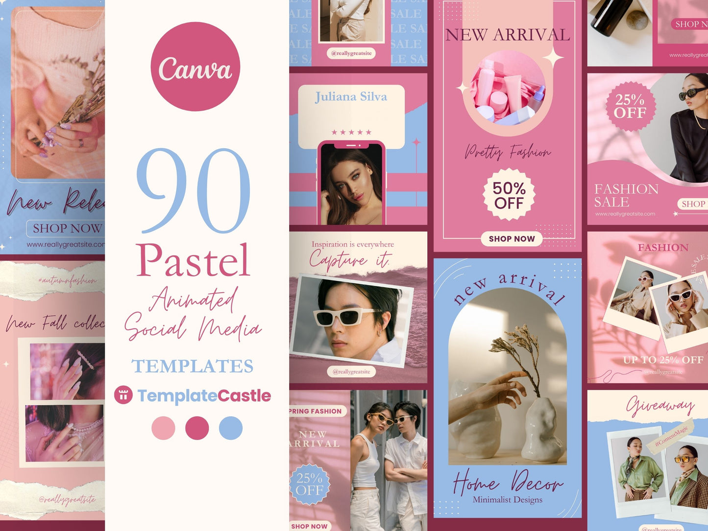 90 Pastel Social Media Templates Animated Fashion Posts Canva Editable Templates Trends Stories Facebook Reels Youtube Shorts Social Media