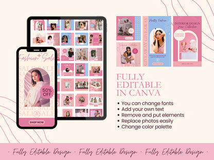 90 Pastel Social Media Templates Animated Fashion Posts Canva Editable Templates Trends Stories Facebook Reels Youtube Shorts Social Media