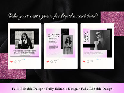 50 Fashion Posts Social Media Canva Templates Black & Gradient Pink Ig Fashion Post Template Fully Editable Fashion Ecommerce Social Media