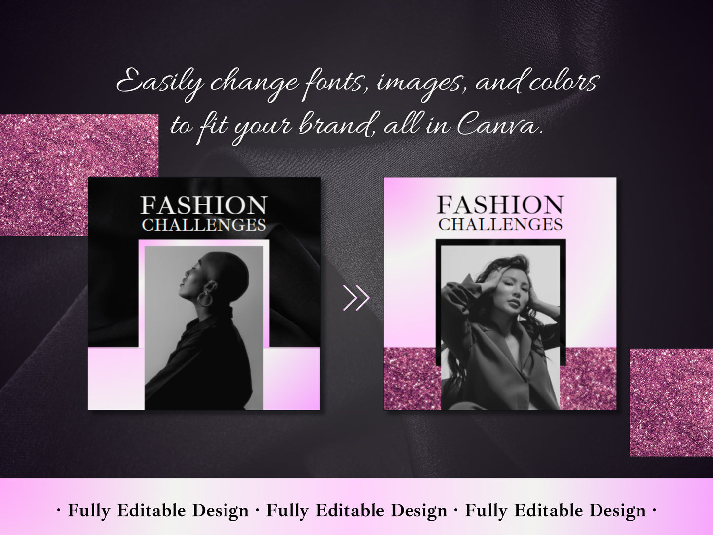 50 Fashion Posts Social Media Canva Templates Black & Gradient Pink Ig Fashion Post Template Fully Editable Fashion Ecommerce Social Media