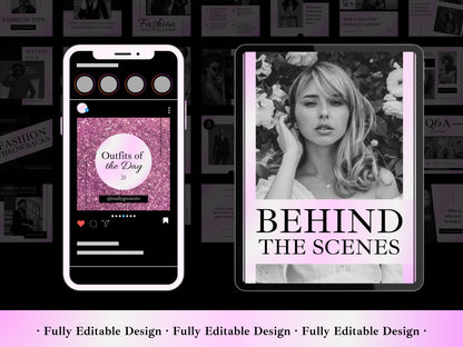 50 Fashion Posts Social Media Canva Templates Black & Gradient Pink Ig Fashion Post Template Fully Editable Fashion Ecommerce Social Media