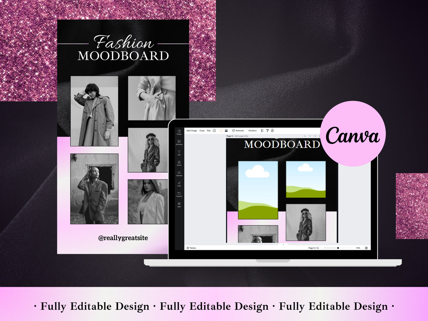 50 Fashion Stories Canva Templates Black & Gradient Pink For Social Media And Fashion Story Templates Instagram Content Fashionist Ecommerce