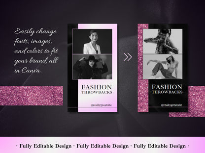 50 Fashion Stories Canva Templates Black & Gradient Pink For Social Media And Fashion Story Templates Instagram Content Fashionist Ecommerce