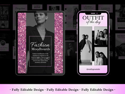 50 Fashion Stories Canva Templates Black & Gradient Pink For Social Media And Fashion Story Templates Instagram Content Fashionist Ecommerce