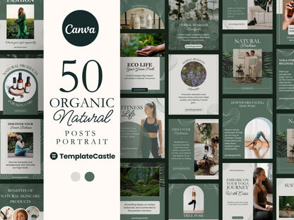 50 Natural Posts Portrait Canva Social Media Templates Organic Instagram Posts IG Sustainable Living Editable Canva Templates