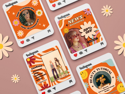 300 Retro Post Templates 70's  Canva Editable Templates Social Media Pack Instagram groovy Posts IG Retro Posts Canva