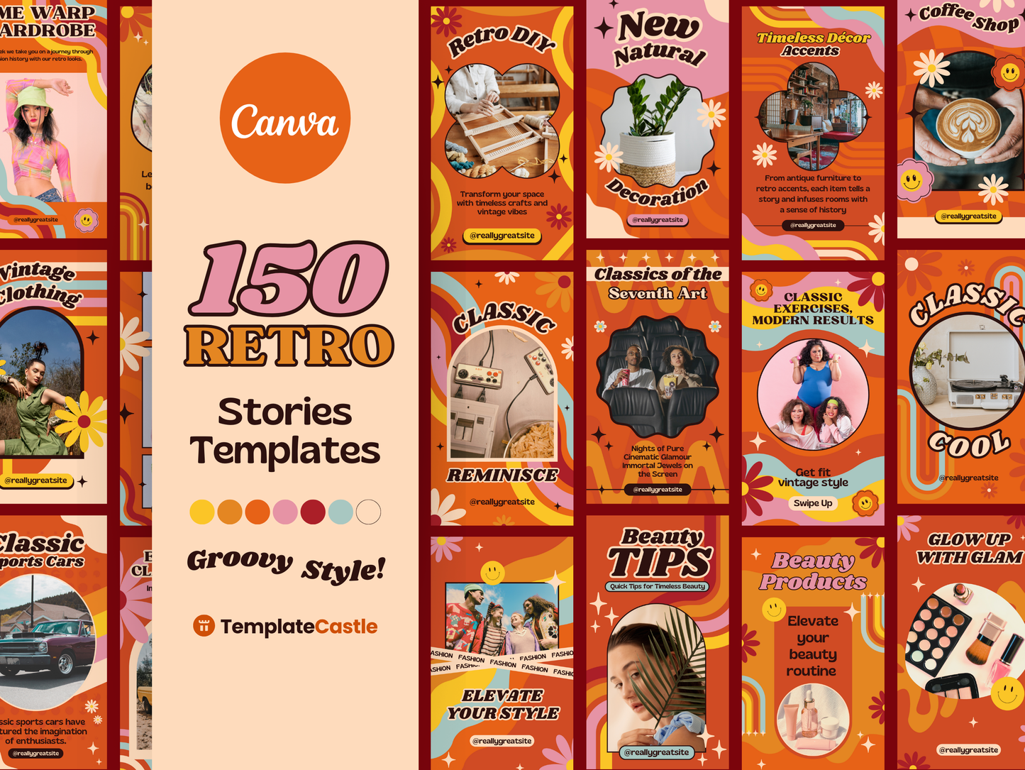 150 Retro Stories Canva Templates Groovy Canva Editable Stories  Vintage Social Media Stories 70's Style Animated Instagram Stories