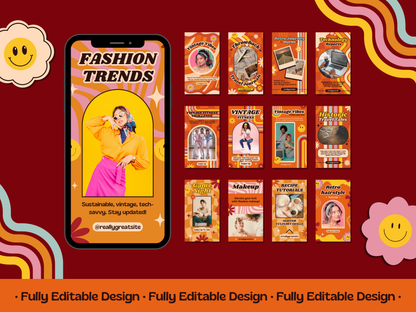 150 Retro Stories Canva Templates Groovy Canva Editable Stories  Vintage Social Media Stories 70's Style Animated Instagram Stories