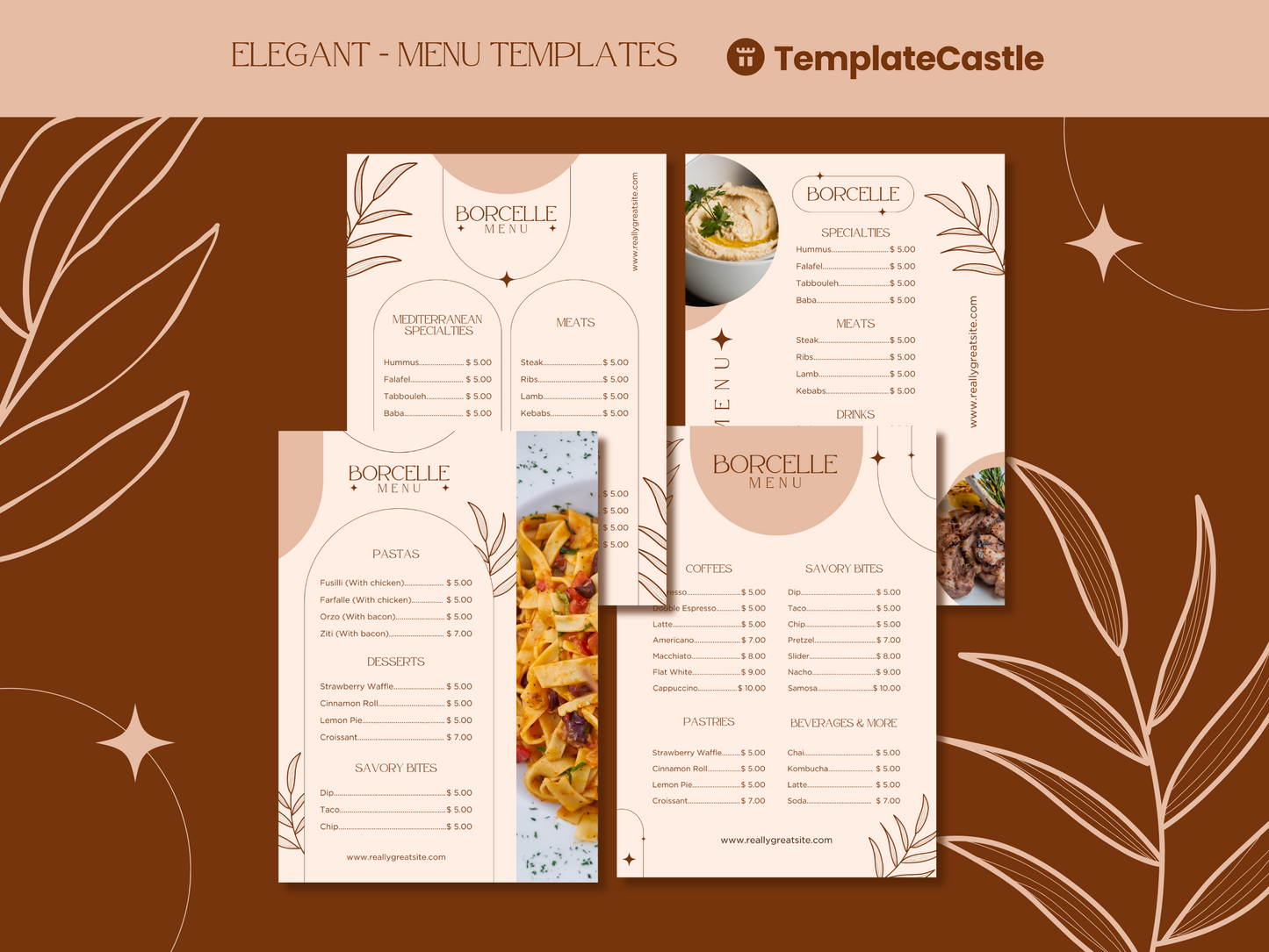 4 Elegant Menu Restaurant Templates Canva Editable Menu Templates  Restaurants Menu Templates  Cafe Menu Templates