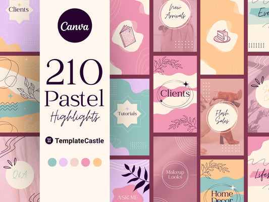 210 Highlight Social MediaTemplates Canva Instagram Highlight Icons Fully Editable Canva IG Covers Aesthetic Highlighters Pastel Colors