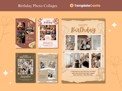 5 Birthday Photo Collage Templates Editable Canva Collage Templates Happy Birthday Collage Photo Templates Digital Happy Birthday Cards