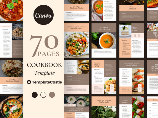 70 Pages Cookbook Template Editable Canva Social Media Post Food Bloggers Creative Recipe Book Organizer