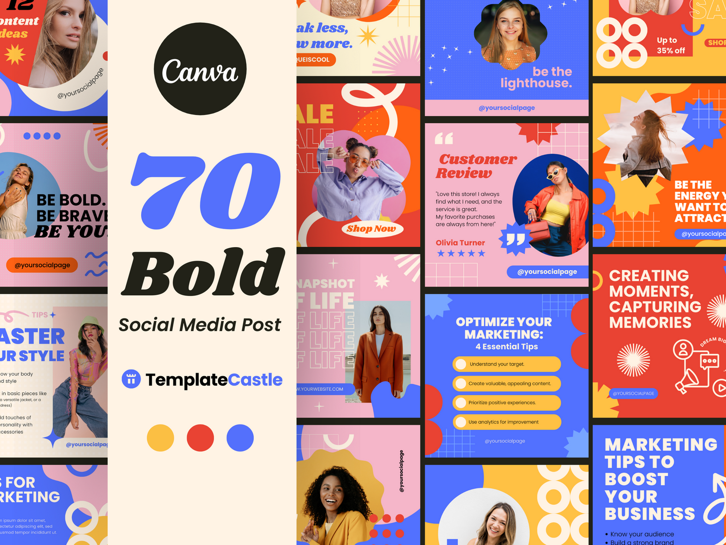 70 Playful Instagram Canva Template Pack Bright Instagram Post Colorful Posts for Small Business Modern Marketing