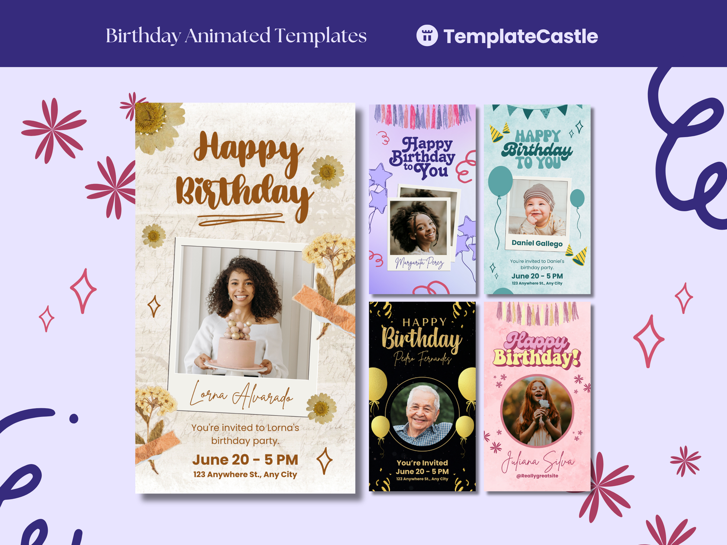 5 Animated Birthday Templates  Canva Editable Animated Birthday Invitations Templates Happy Birthday Invitations Digital Birthday Cards