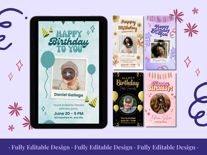 5 Animated Birthday Templates  Canva Editable Animated Birthday Invitations Templates Happy Birthday Invitations Digital Birthday Cards