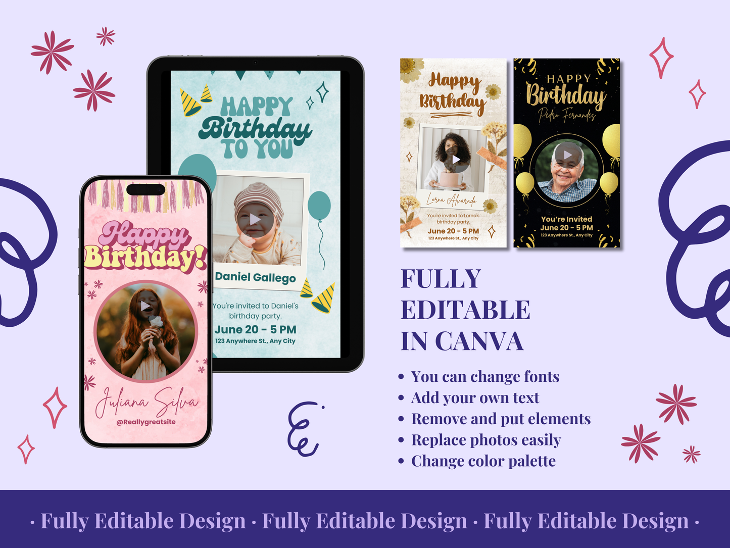 5 Animated Birthday Templates  Canva Editable Animated Birthday Invitations Templates Happy Birthday Invitations Digital Birthday Cards